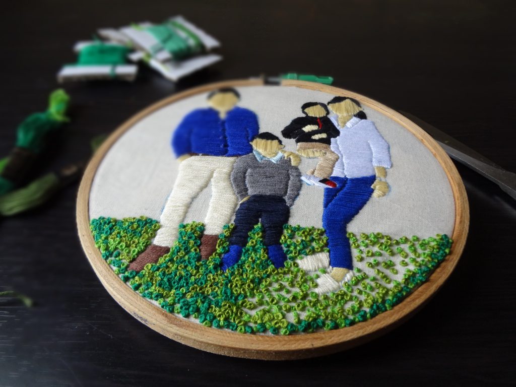 Embroidery stitches for a family portrait embroidery